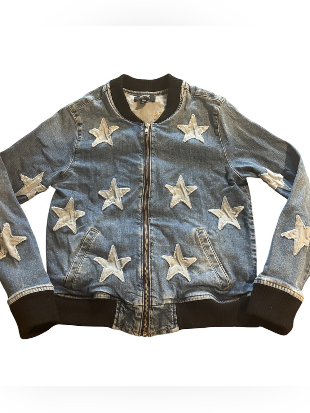 ⚪️⚪️Buffalo David Bitton Light Blue Denim Star Appliqué Bomber Jacket